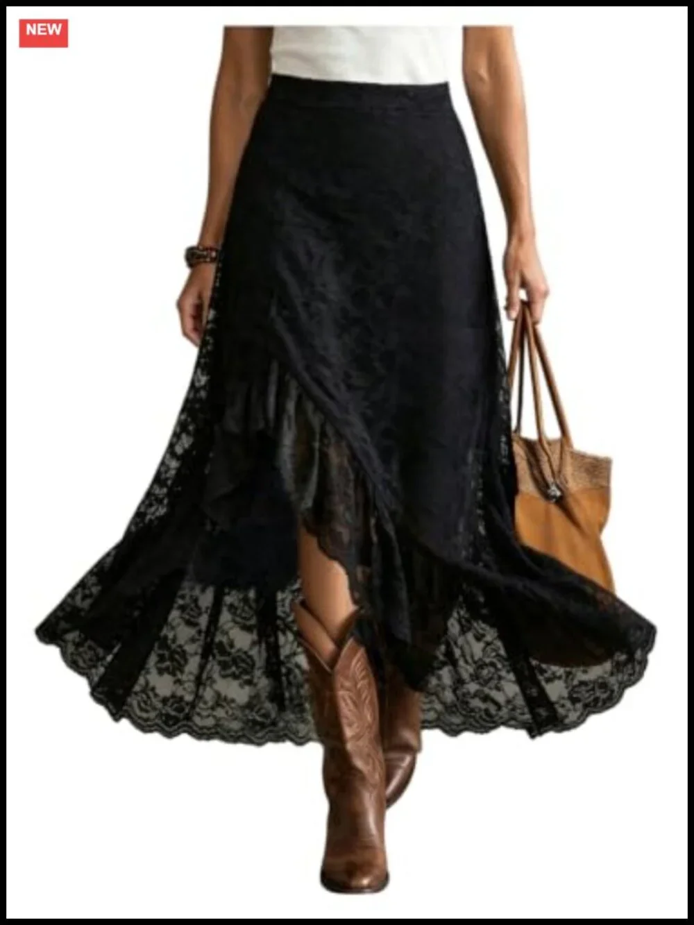 Boho Lace Asymmetrical Maxi Skirt | High Waisted Flowy Western Skirt